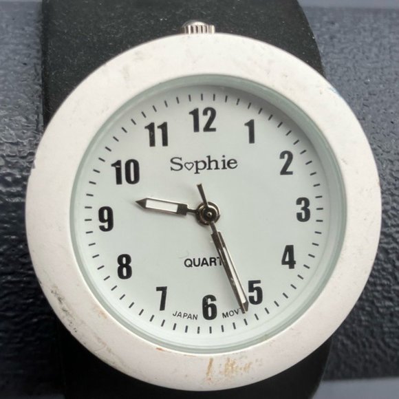 Sophie Slap Watch As Is Black White Silicone Quartz Retro Prop 80s 90s Y2K Prop - Picture 2 of 8